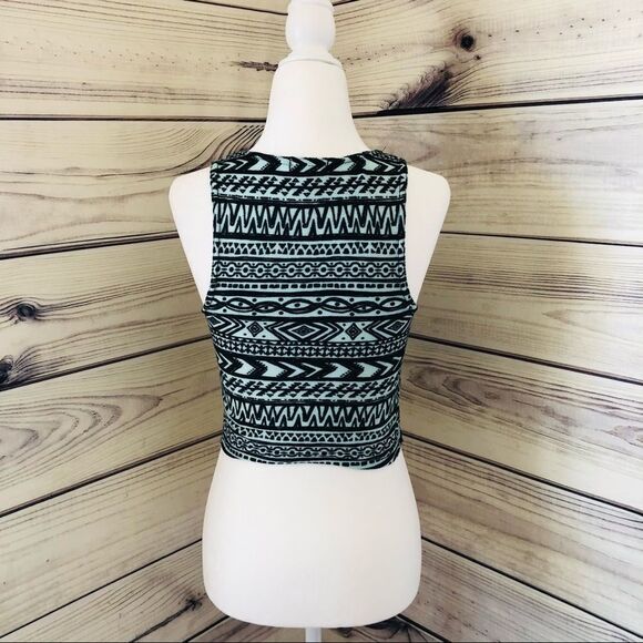 Mint and Black Patterned Crop Top - Picture 6 of 6